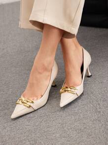 CUCCOO BIZCHIC 女士尖头高跟鞋，金属装饰，简约日常鞋，圣诞节秋季新年假期