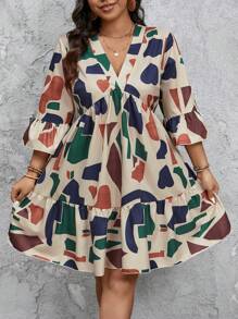 SHEIN Frenchy Plus Size A-Line Smock Dress With Mid-Length Sleeves, Short Fall