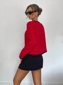 SHEIN Essnce Nữ Xuân Thu Cà Vạt Viền Phía Trước Dài Tay Thanh Lịch Thường Ngày Áo Khoác Nữ Công Sở Quần Áo Còi Hú Công Sở Tay Dài Màu Đỏ Trang Phục Mùa Thu Nữ Trang Phục Mùa Thu Trang Phục Công Sở Áo khoác nữ mùa đông Nơ - Đỏ - Xem 3