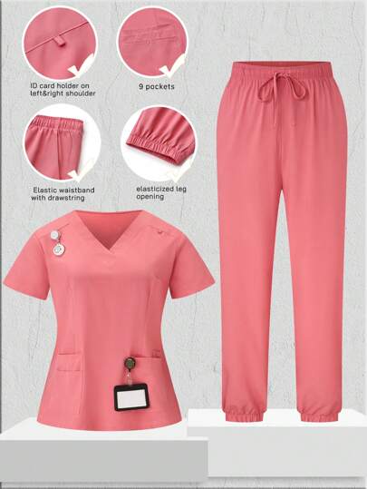 TaskEZ Bộ đồng phục tẩy tế bào chết cổ chữ V tay ngắn cổ chữ V cỡ lớn dành cho nữ