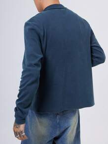 Manfinity Denimwave Chaqueta ligera de cuello alto texturizada de punto de mezclilla retro estilo Y2K para hombre, sencilla, de moda, para esposo, de manga larga, para salir