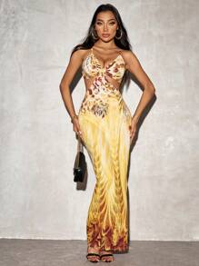 SHEIN SXY Elegant Knitted Floral Cutout Bodycon Cami Dress