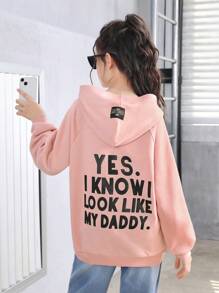 SHEIN Tween Girls' Simple Street Style Knit Pullover Hoodie - Baby Pink - View 1