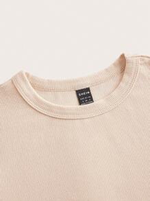 SHEIN BASICS Camiseta De Cuello Redondo De Manga Larga - Beis - Ver 4