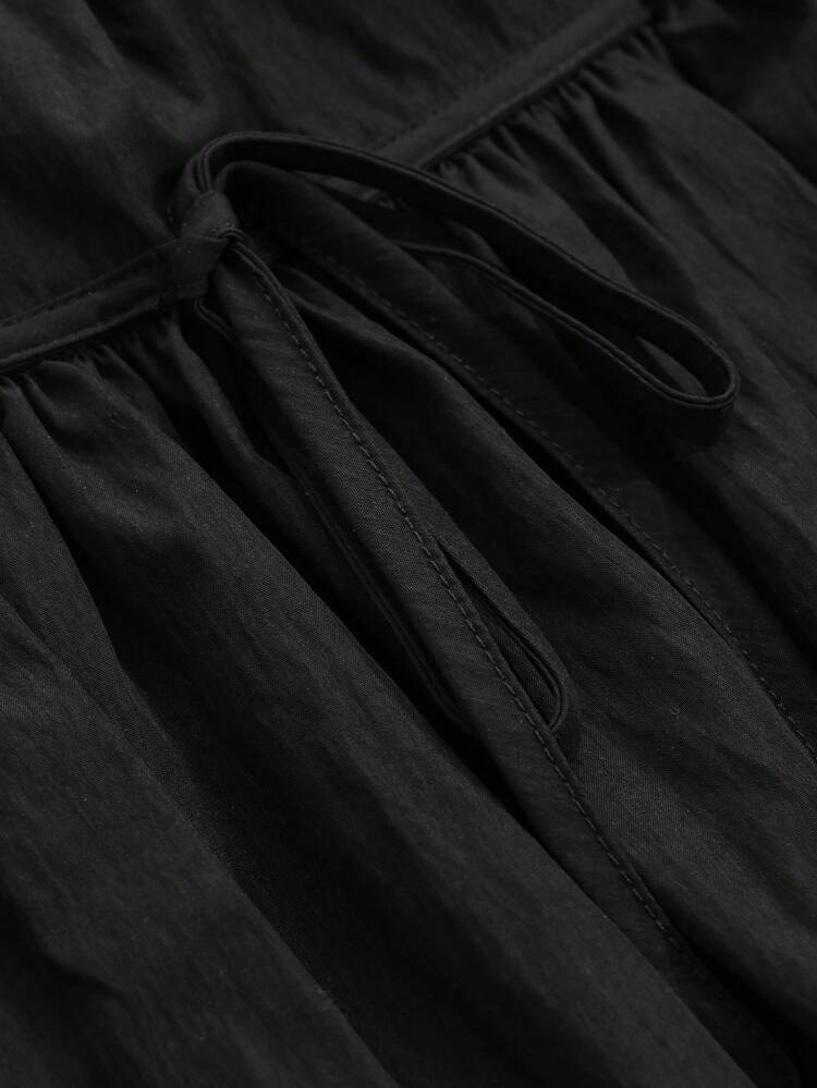 Women Solid Color Elastic Waist Front Tie Bow Flare Mini Skirt,Ruffle