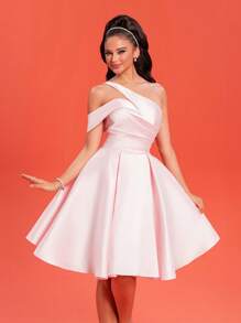 Women's New Sexy Asymmetric Neckline Elegant Solid Color Ruffle Luxury Gorgeous Cocktail Dress Prom Semi Formal Wedding Guest Dress, For Birthday, Graduation, Homecoming Party Dress