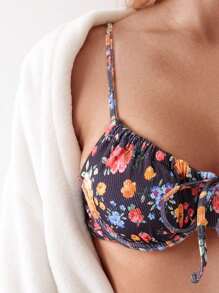 SHEIN Swim Bộ Bikini Đi Biển Mùa Hè Ditsy Họa Tiết Hoa Phía Trước Cho Nữ (In Ngẫu Nhiên), Hỗ Trợ Dây, Không Đẩy Lên - Nhiều màu - Xem 4