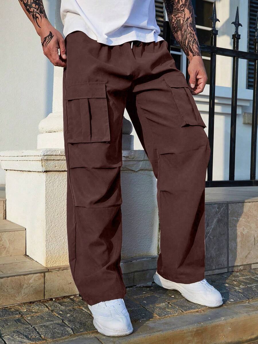 Manfinity Homme Loose Fit Men Flap Pocket Side Cargo Pants - Burgundy - View 1