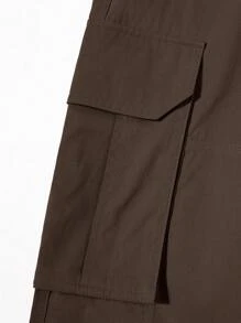 Manfinity Homme Men's Solid Color Cargo Pocket Straight Loose Casual Trousers, Fall - Coffee Brown - View 7
