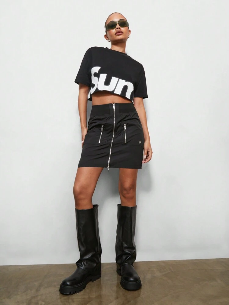 SUMWON WOMEN Street Bomber Jacket Look Zip Skirt