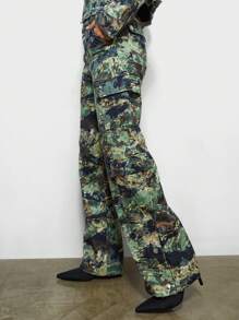 SUMWON WOMEN 街头迷彩印花直筒工装裤 - 彩色 - 查看 3