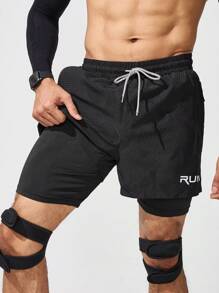 Gym Rark Boyfriend Style Men's Simple Print Casual Sports Shorts Sweat Pants Black Shorts - Black - View 1