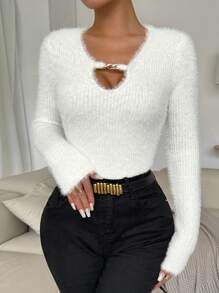 EMERY ROSE Minimalistyczny sweter damski w jednolitym kolorze z okrągłym dekoltem, bluzki z długim rękawem, dzianinowy sweter na jesień i zimę - Beżowy - Zobacz 4