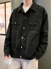 Manfinity Hypemode Men's Casual Loose Fit Long Sleeve Jacket, Spring Autumn - Black - View 7