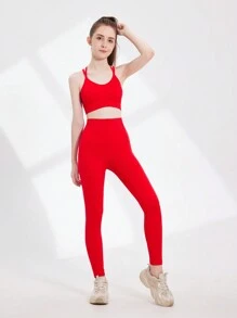 SHEIN Teen Girls' Solid Color Simple Daily Sports Suit