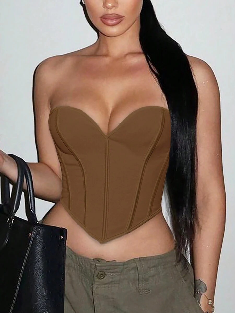 Apperloth A Handkerchief Tie-Up Backless Bustier, Sexy For Music Festival - Coffee Brown - View 1