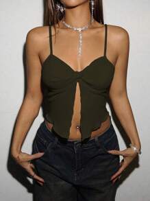 SHEIN Unity Women's Summer Solid Color Twist Hem Camisole Tank Top - Army Green - View 1