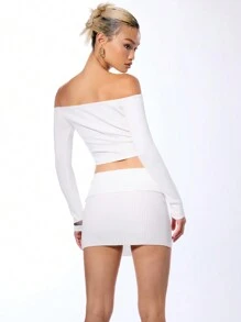 MUSERA Off The Shoulder Long Sleeve Crop Top Bridal Bachelorette Hen Do Wedding - White - View 2