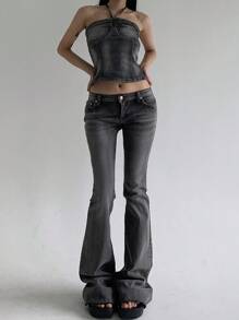 DAZY Women Low-Waist Flare Jeans - Dark Grey - View 7