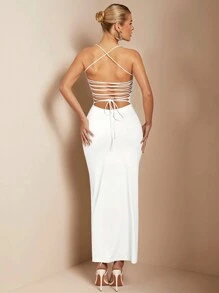 SHEIN BAE 女式长款直筒连衣裙，配有精致的后肩带