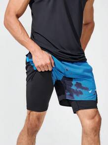 Manfinity Fitness Boyfriend Style Men's Contrast Color Sleeveless Vest Top, Printed Short Style, Sport Set - Black - View 8