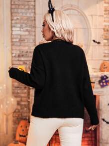 SHEIN LUNE Chaqueta de punto holgada de manga larga con estampado de letras y dibujos animados para mujer talla grande otoño/invierno