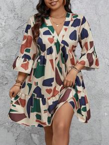 SHEIN Frenchy Plus Size A-Line Smock Dress With Mid-Length Sleeves, Short Fall