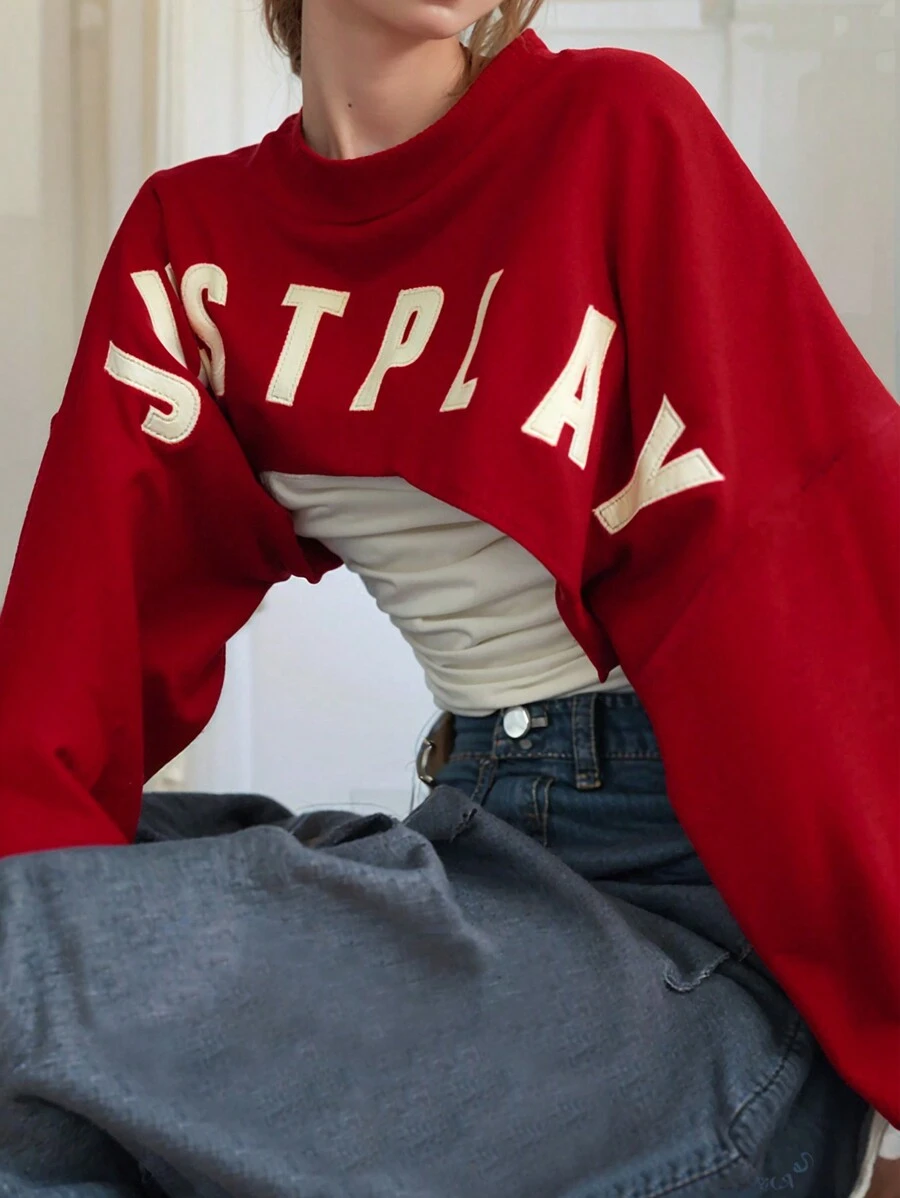 INAWLY Women's Crew Neck Letter Print Casual Long Sleeve Pullover Sweatshirt Graduation,Back To School Outfits,Graduation,Teacher Outfits For Women,Back To School  Fall Outfit - Red - View 1