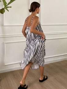 Livesso Women's Spaghetti Strap Backless Striped Casual Elegant Charming Dress Sundress - Black - View 3
