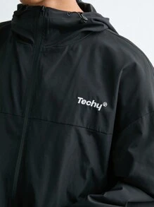 Manfinity VCAY Chaqueta de manga larga informal suelta con bordado abierta por delante para hombres a la moda