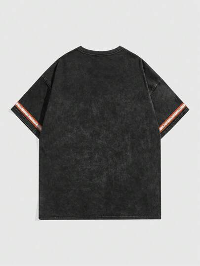 Street Life Men's Summer Eagle Letter Print Round Neck Short Sleeve Tie-Dye Casual Football T-Shirt