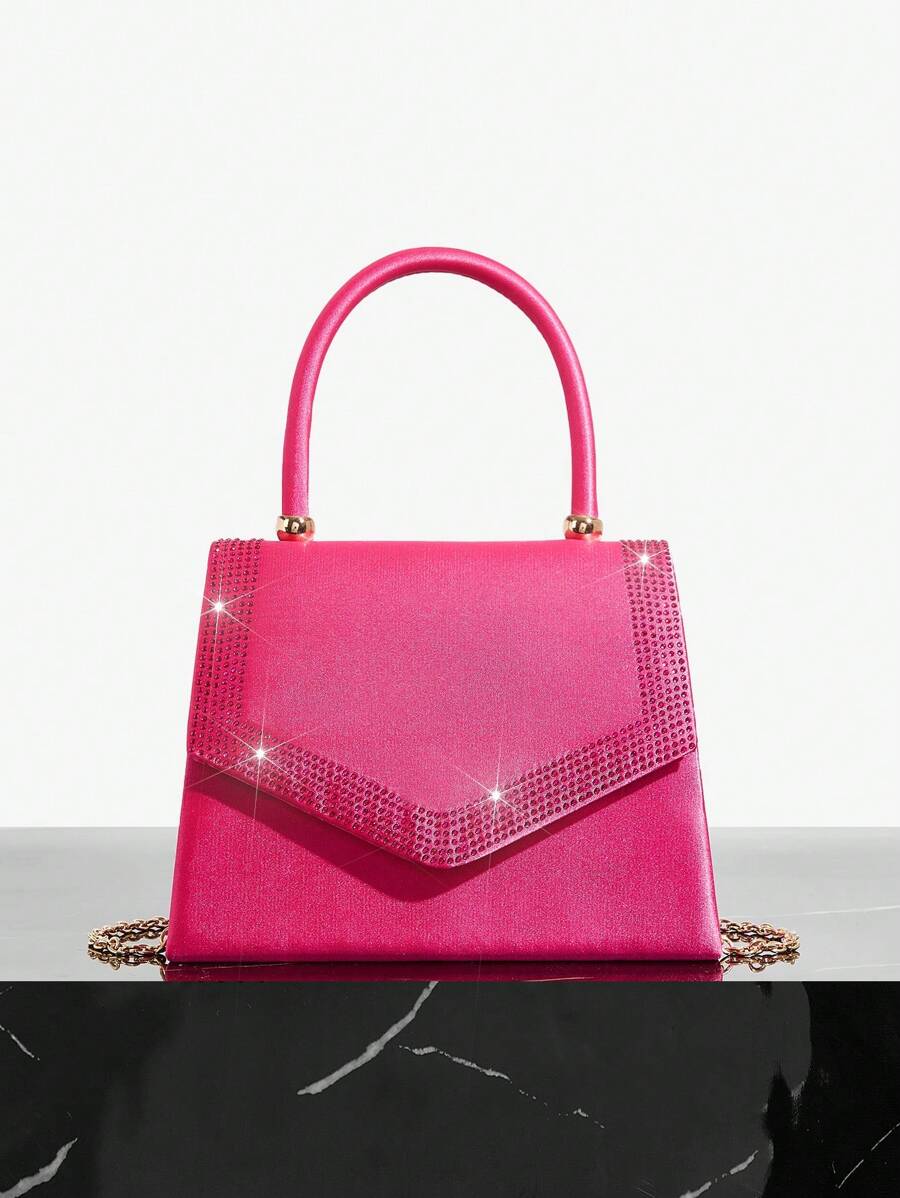 SHEIN BAE 女士纯色水钻装饰手提包，适合日常使用和送礼