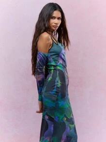 MISSGUIDED Vestido largo tipo jersey con estampado marmoleado - Multicolor - Ver 3