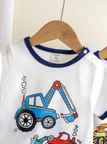 Set de 2 piezas de top de manga corta y pantalones cortos con estampado de coche lindo para bebés niños, 3 paquetes, verano - Azul - Ver 6
