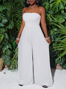 Slaydiva Jumpsuit thẳng dây lưới trắng đi nghỉ - Z - trắng - Xem 6