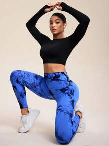 Easithlete Conjunto de ropa deportiva de manga larga con estampado tie-dye para mujer - Multicolor - Ver 3