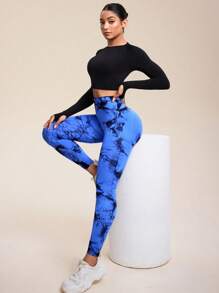 Easithlete Conjunto de ropa deportiva de manga larga con estampado tie-dye para mujer - Multicolor - Ver 5