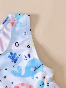 Cô Gái Trẻ Hoạt Hình Bạch Tuộc In Ruffle Hem Bikini Set Bãi Biển Mùa Hè - Nhiều màu - Xem 7