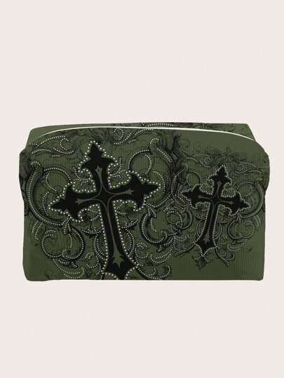ROMWE Grunge Punk Dark Cross Design Octagonal Velvet Cosmetic Bag