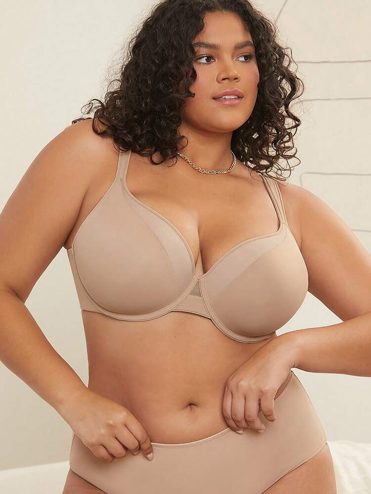 Suporte Curva Plus Dream + Suporte de Cobertura Total Suave Alça Larga Sutiã Básico Marrom com Sustentação