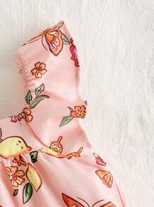 Cozy Pixies Baby Girl Floral Print Ruffled Collar Pullover Top - Pink - View 3