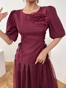 Modelyn Bộ 2 món thanh lịch cổ tròn đính ren cho nữ và chân váy mini, bộ 2 món mùa hè - Màu tím - Xem 8