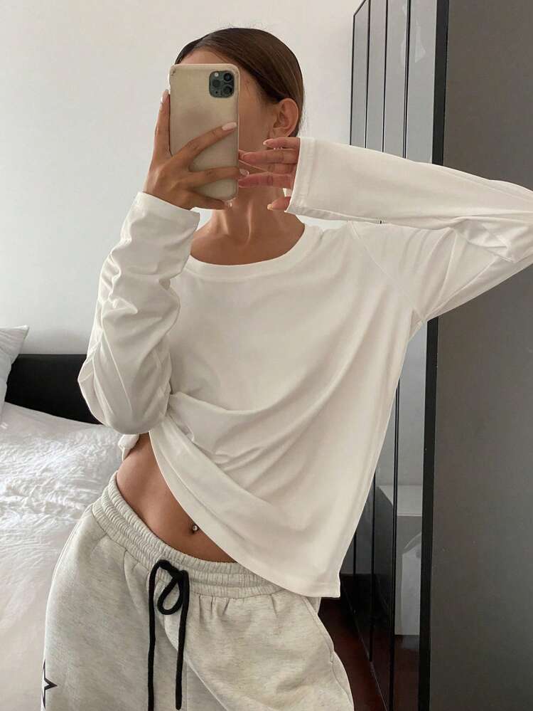 Women Solid Color Crew Neck Casual Long Sleeve T-Shirt,Fall Clothes
