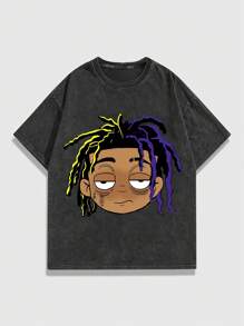 ROMWE MEN Street Life 男士趣味涂鸦印花水洗雪花洗休闲背心，夏季 - 黑色 - 查看 1