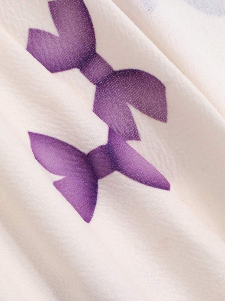 Women's Bow Tie Printed Open Front Bathrobe Pajama