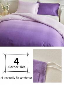 3pcs Ombre Purple Polyester Duvet Cover Set, Minimalist & Fashionable Bedding Set Suitable For All Seasons - Multicolor - View 7