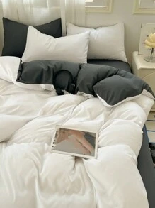 3 件套白色和灰色宿舍床法兰绒羽绒被套 - 白色 - 查看 4