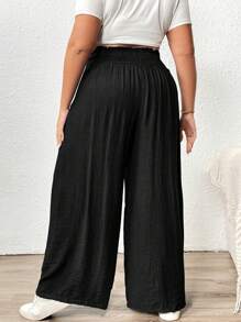 SHEIN Essnce 大码女士休闲阔腿裤，女士裤子，秋季女装女下装，阔腿女裤秋季，女士正装裤教师裤宽松女裤 - 黑色 - 查看 2