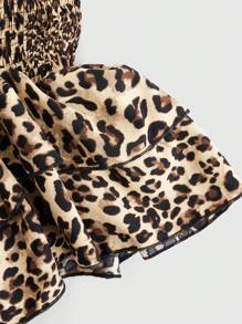 ROMWE Grunge Punk Y2K Harajuku Leopard Print Ruched Ruffle Hem Mini Skirt With Underlayer Shorts - Brown - View 4