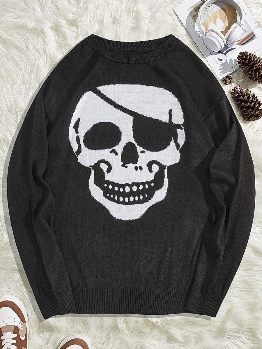 SHEIN Cottnline Men Pirate Printed Regular Sweater - Black - View 1